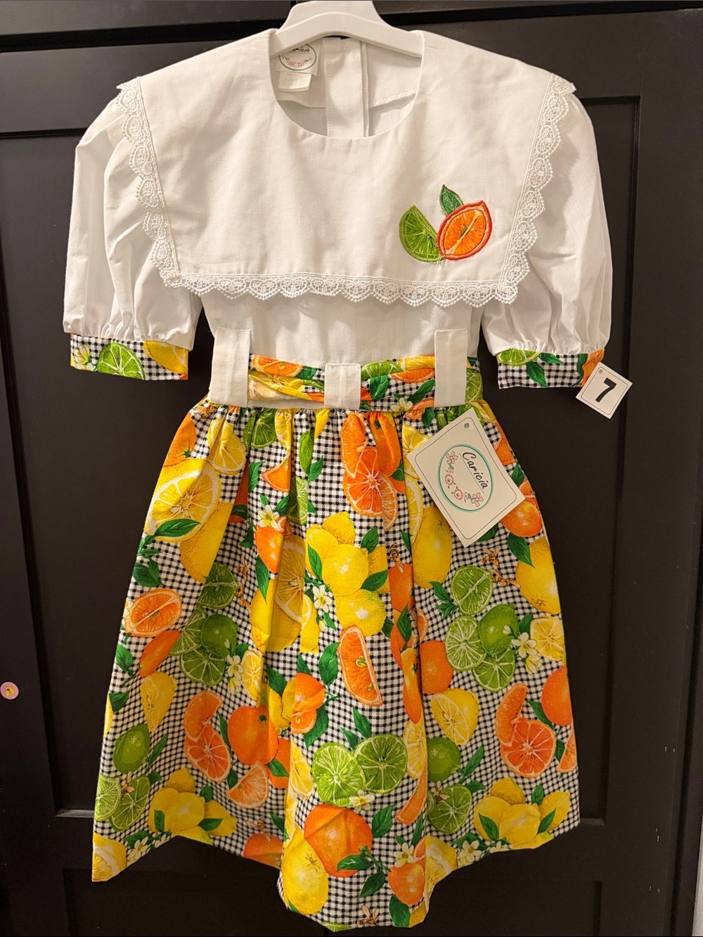 Vintage White Bodice Citrus Print Girls' Dress 6